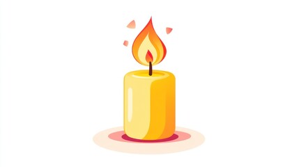 Lit yellow candle with flame and sparks.