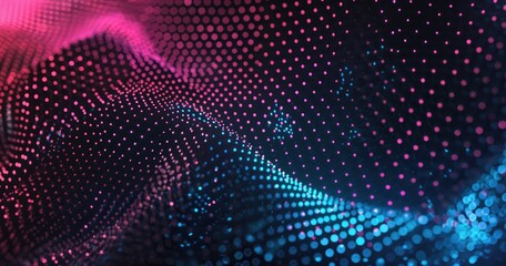 Obraz premium Abstract digital wave with vibrant pink and blue dots creating a dynamic visual effect.