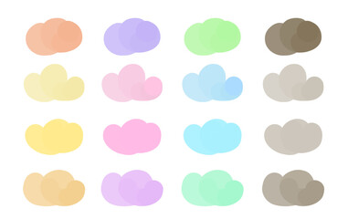 Obraz premium Speech bubble frame set Colorful, fluffy and cute clouds Watercolor vector illustration material