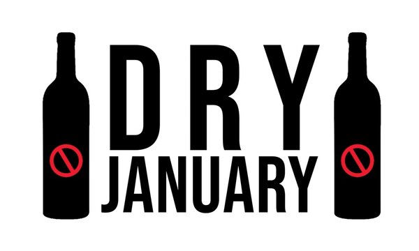 Dry january, No alcohol during this. Stop drinking or alcohols drink. People to abstain from alcohol for the month of January. White background. 
