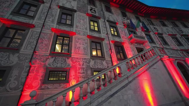 Night View of Palazzo della Carovana in Piazza dei Cavalieri Pisa, Italy