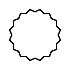 Round frame with zigzag edges. Circle shape with jagged borders. Sun or star icon. Empty box, tag or label isolated on white background. Vector graphic illustration.