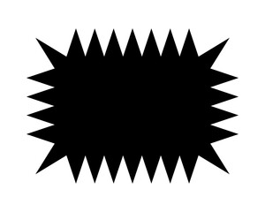 Rectangle shape with zigzag edges. Empty text box, speech bubble, tag or label rectangular form with jagged borders isolated on white background. Vector graphic illustration.