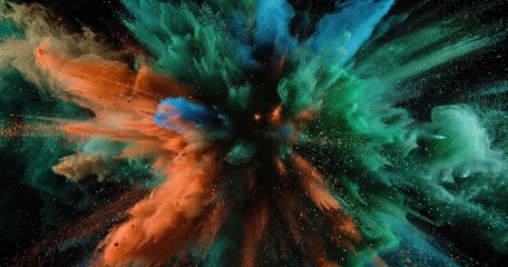 A vibrant explosion of colored powder creating a dynamic visual effect.