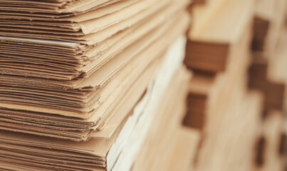 close-up of neatly stacked cardboard boxes used for shipping, packing, and storage solutions in warehouse setting