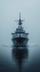 Fototapeta premium Warship in Foggy Waters During Dawn