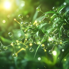 Green Plant with Molecular Structure and Light Effects