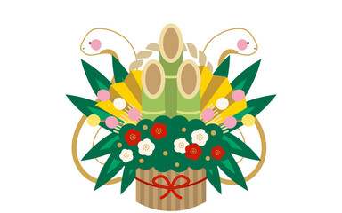 お正月の門松と白蛇（巳年）