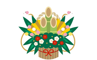 お正月の門松と白蛇（巳年）