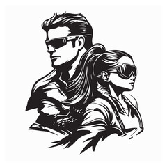 Father and Daughter Motorcross image vector isolated on white background