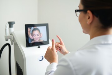 Advanced Medical Technology in Action: Doctor Using Digital Screen for Patient Consultation, Enhancing Healthcare Efficiency and Accuracy