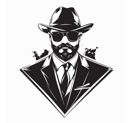 Mafia Boss Wearing a Hat and Glasses, Exuding Power and Confidence vector image.