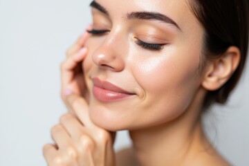 Elegant Woman with Radiant Skin and Soft Smile, Perfect for Beauty and Wellness Product Advertising