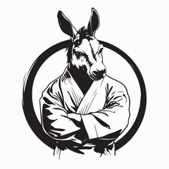 Judo Athlete Donkey in Kimono, Vector Illustration of Strength and Skill in Action