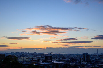 都市の夜明け。神戸岡本の高台より市街地をのぞむ