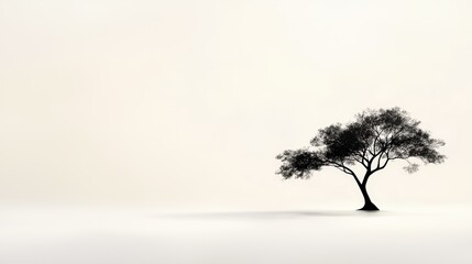 Obraz premium Abstract rendering of a simple tree silhouette in black, soft textures and a clean neutral background