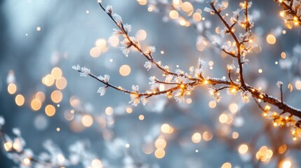 Frosted Branches with Warm Lights