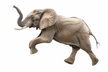 Obraz premium Female African elephant jumps isolated on white background