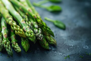 Fresh bunch of green asparagus on dark background Pickled asparagus in close up