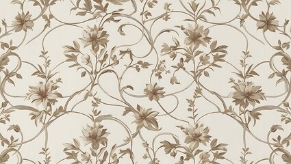 Fototapeta premium Elegant Beige Floral Wallpaper Design Featuring Intricate Vines