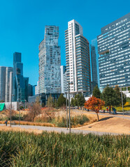 Obraz premium Corporate buildings landscape on blue background