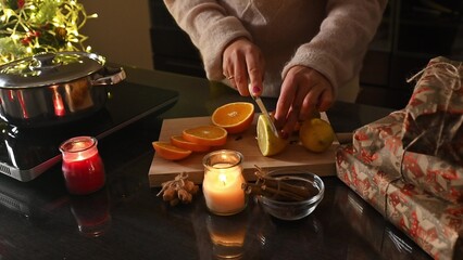 Preparing festive fruit and spices