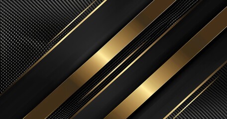 A sleek abstract design featuring black and gold stripes on a textured background.