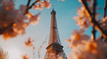 Eiffel Tower Viewed Through Spring Blossoms