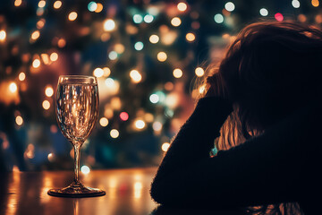 A person alone during the holidays, feeling lonely and sad. 