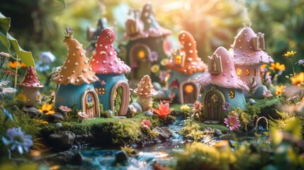 Obraz premium A group of colorful houses with a river in the background. Generative AI