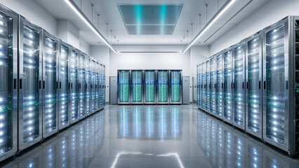 Data Center. Data Processing Room. No People.