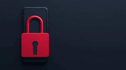Fototapeta premium Digital lock and security efficiency, A smartphone with a prominent red padlock symbolizing security and privacy.