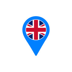 United Kingdom location pin vector illustration with national flag design