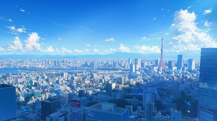 東京の高層ビルと青空の空撮10