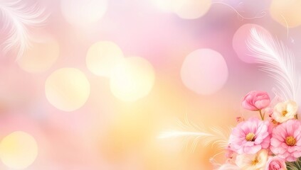 Fototapeta premium Pastel Bokeh Blurred Background with Soft Pinks, Purples, and Golden Highlights for a Delicate Mother's Day Theme 