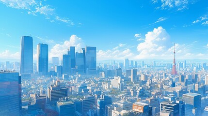 東京の高層ビルと青空の空撮13