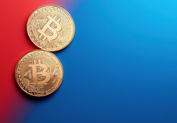 Bitcoin Coins on Colorful Background for Cryptocurrency Concept