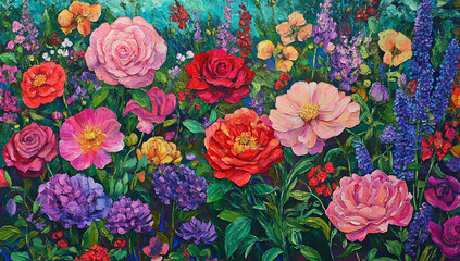 Fototapeta premium A vibrant display of pink, red and purple flowers