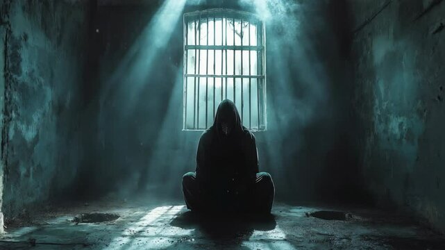 Eerie Atmospheric Video of Hooded Figure in Abandoned Cell
