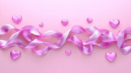 Fototapeta premium Pink Hearts and Ribbon on Pink Background