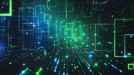 Naklejka premium Abstract digital design with glowing lines and shapes, representing technology and data flow.