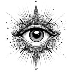 Coloring page featuring a stylized eye with tattoo patterns around it.