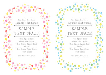 水彩ドットの暖色と寒色のフレームセット