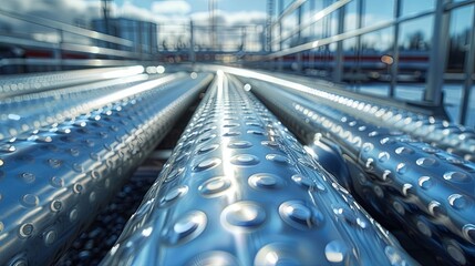 Obraz premium Gleaming Industrial Pipes in a Refinery Setting