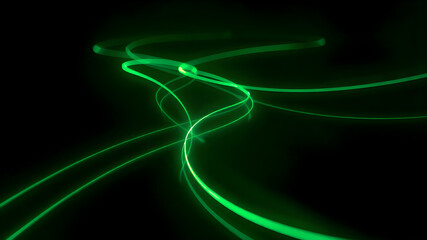 Obraz premium Dark abstract background with green neon glowing lines
