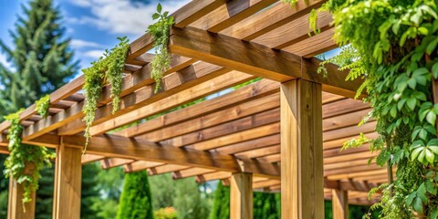 Obraz premium Wooden Pergola Close Up with Greenery, wooden pergola, foliage, greenery, plants