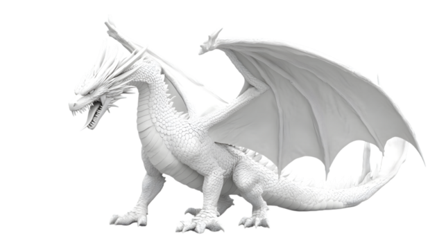 Fantasy dragon, isolated on a white background perfect for mythological and fantasy visuals.