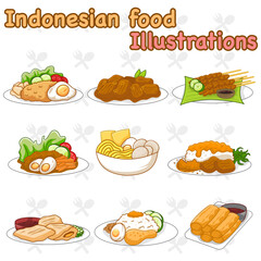 Collections of traditional indonesian food illustration