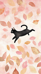 Autumn Breeze Cat Vibrant digital watercolor Coquette pink light pastels