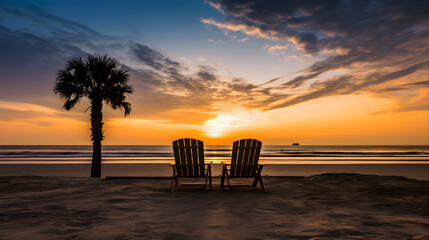 A spellbinding view of a tranquil beach sunset, embodying the peaceful embrace of dusk, ready to fall into a starlit dream.